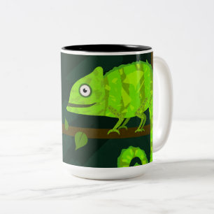 Cute Green Chameleon Illustration Tropical Reptile Two-Tone Coffee Mug