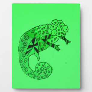 Cute Green chameleon lizard art illustration Plaque