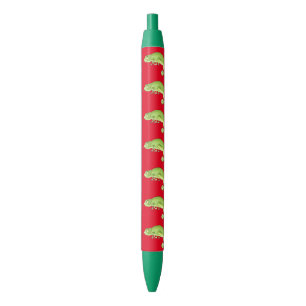 cute green chameleon pattern black ink pen