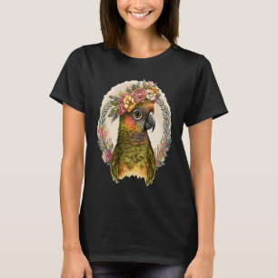 Cute Green Cheek Conure Parrot Bird Flower Crown P T-Shirt