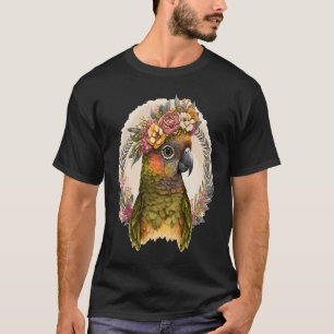 Cute Green Cheek Conure Parrot Bird Flower Crown P T-Shirt