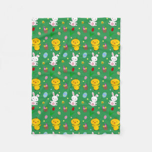Cute green chick bunny egg basket easter pattern fleece blanket