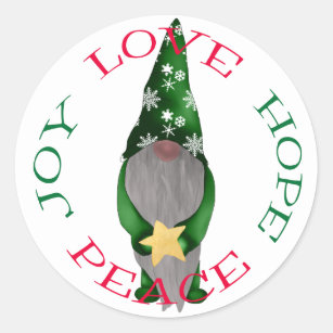 Cute Green Christmas Gnome with Star Classic Round Sticker