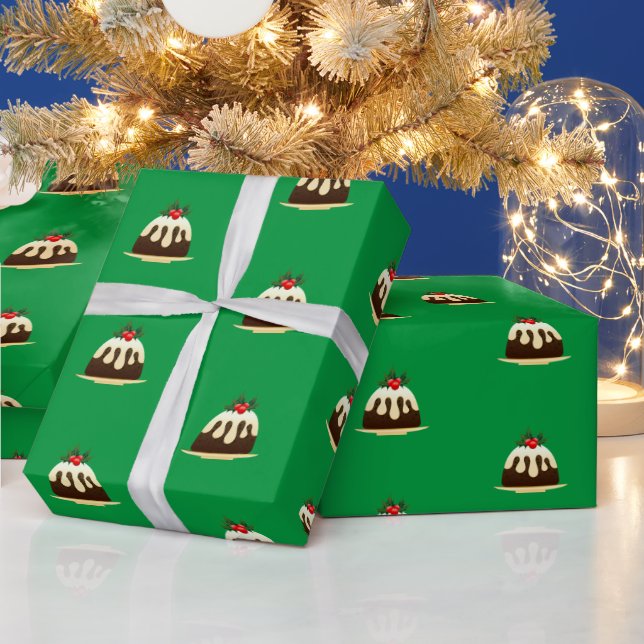 Cute Green Christmas Pudding Wrapping Paper (Holidays)
