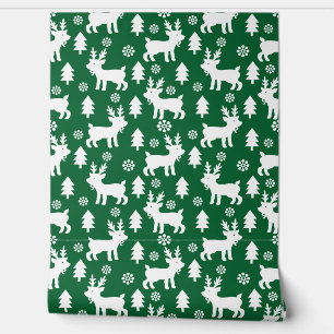 Cute Green Christmas Reindeer Pattern Wallpaper