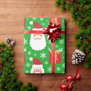 Cute green Christmas Santa with gifts&snowflakes Wrapping Paper