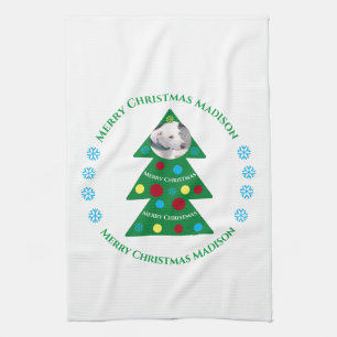Cute Green Christmas Tree Celebration Holiday Tea Towel