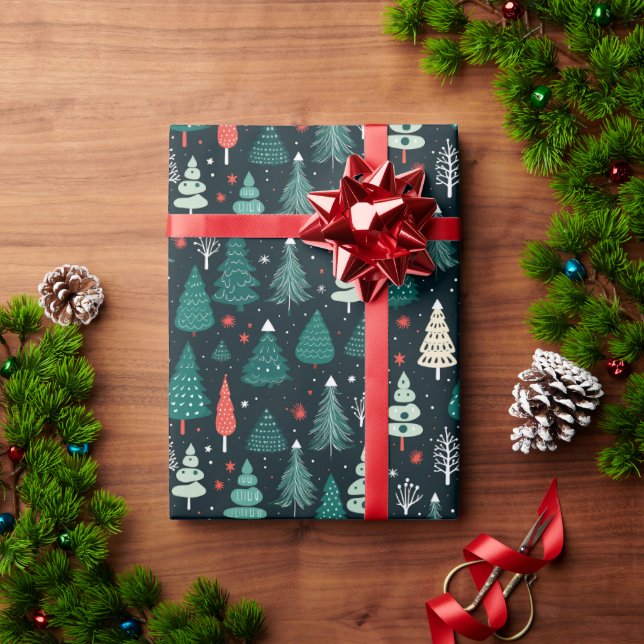 Cute Green Christmas Tree Xmas Wrapping Paper (Holiday Gift)