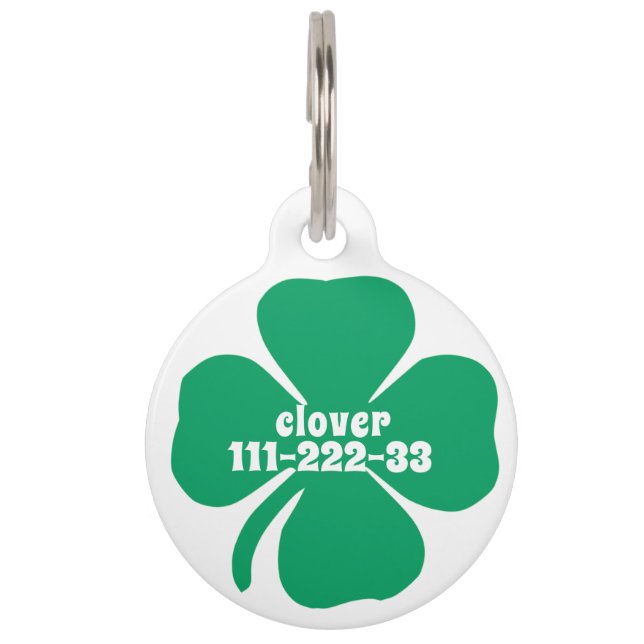Cute Green Clover Name Phone Number Pet Tag (Back)
