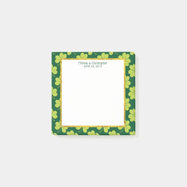 Cute Green Clover Pattern Wedding Post-it Notes (Front)