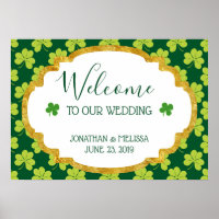 Cute Green Clover Pattern Wedding Welcome