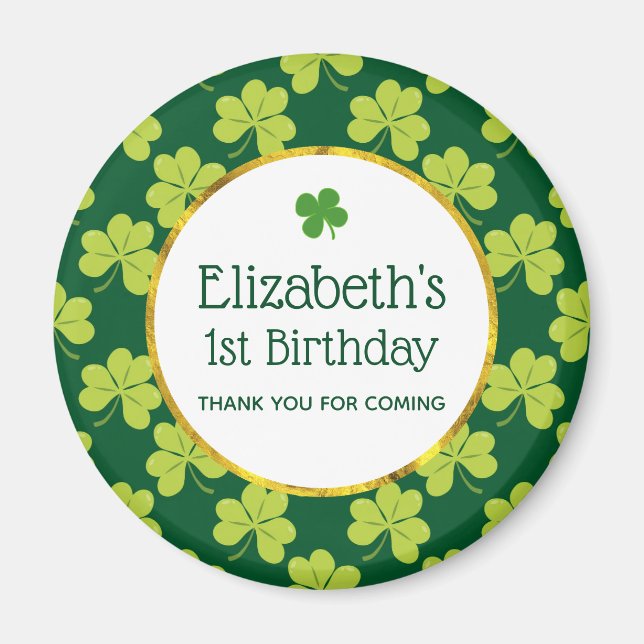 Cute Green Clover Shamrock Pattern Birthday Magnet (Front)