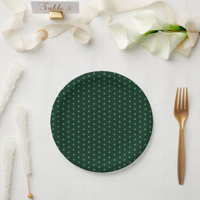 Cute Green Clover Shamrock pattern modern Paper Plate (Wedding)