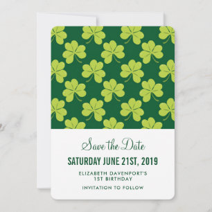 Cute Green Clover Shamrock Pattern Save The Date