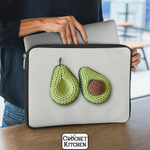 Cute Green Cottagecore Crochet Avocado Monogram Laptop Sleeve