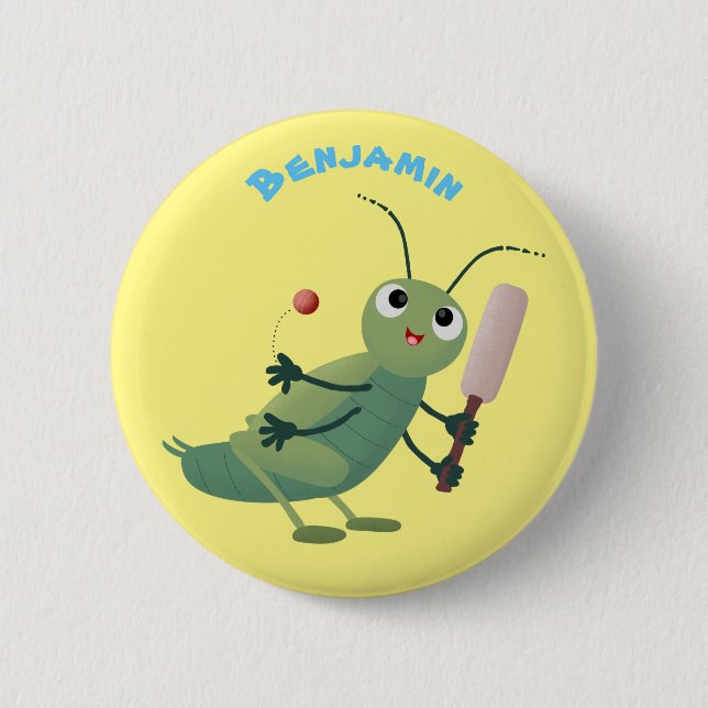 Cute green cricket insect cartoon illustration 6 cm round badge (Front)