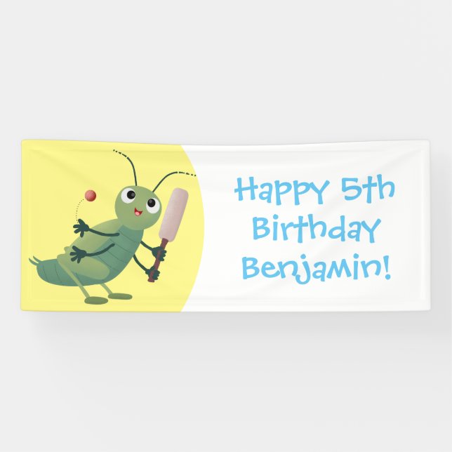 Cute green cricket insect cartoon illustration banner (Horizontal)