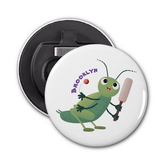Cute green cricket insect cartoon illustration bottle opener (Front)