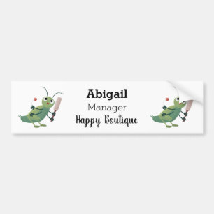 Cute green cricket insect cartoon illustration bumper sticker