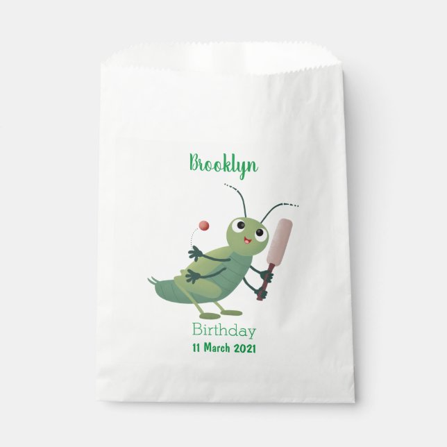 Cute green cricket insect cartoon illustration favour bags (Front)