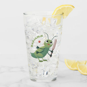 Cute green cricket insect cartoon illustration glass
