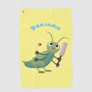 Cute green cricket insect cartoon illustration golf towel