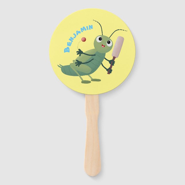 Cute green cricket insect cartoon illustration hand fan (Front)