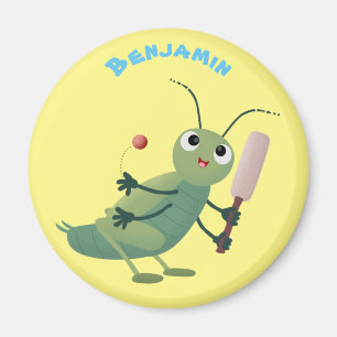 Cute green cricket insect cartoon illustration magnet