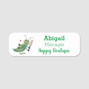 Cute green cricket insect cartoon illustration name tag