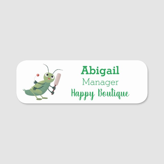Cute green cricket insect cartoon illustration  name tag (Front)