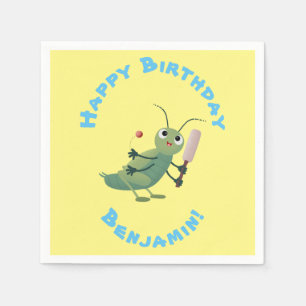 Cute green cricket insect cartoon illustration napkin