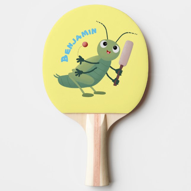 Cute green cricket insect cartoon illustration ping pong paddle (Front)