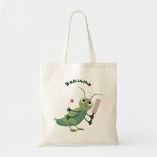 Cute green cricket insect cartoon illustration tote bag