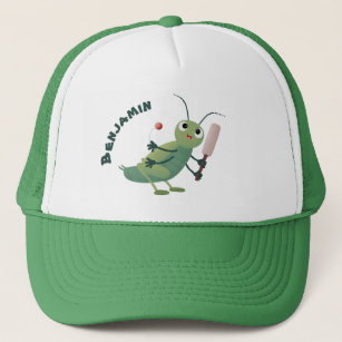 Cute green cricket insect cartoon illustration trucker hat