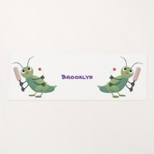 Cute green cricket insect cartoon illustration yoga mat