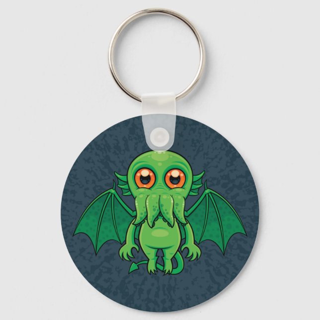 Cute Green Cthulhu Monster Key Ring (Front)