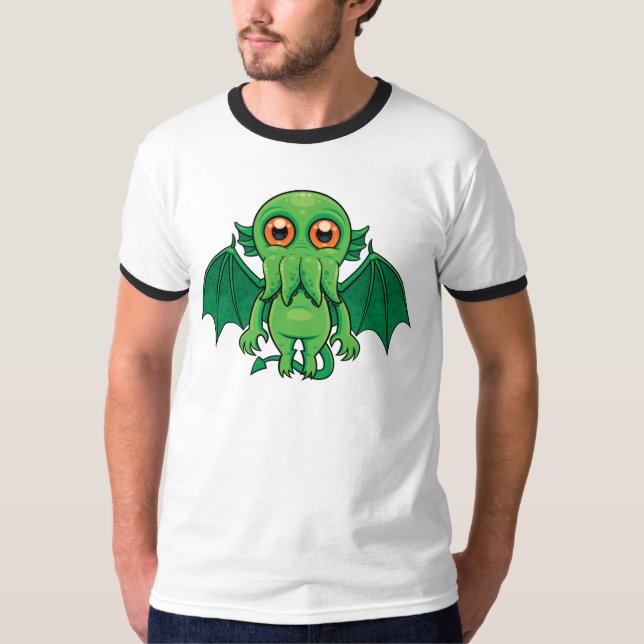 Cute Green Cthulhu Monster T-Shirt (Front)
