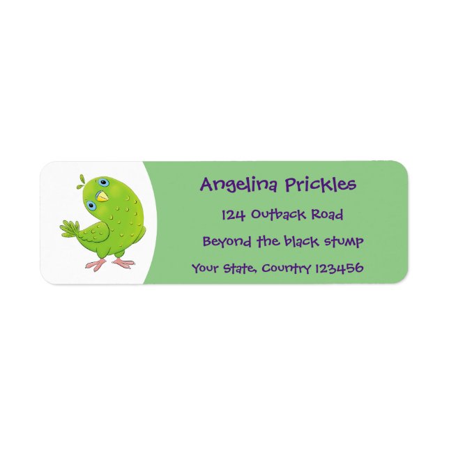 Cute green curious parakeet cartoon illustration (Front)