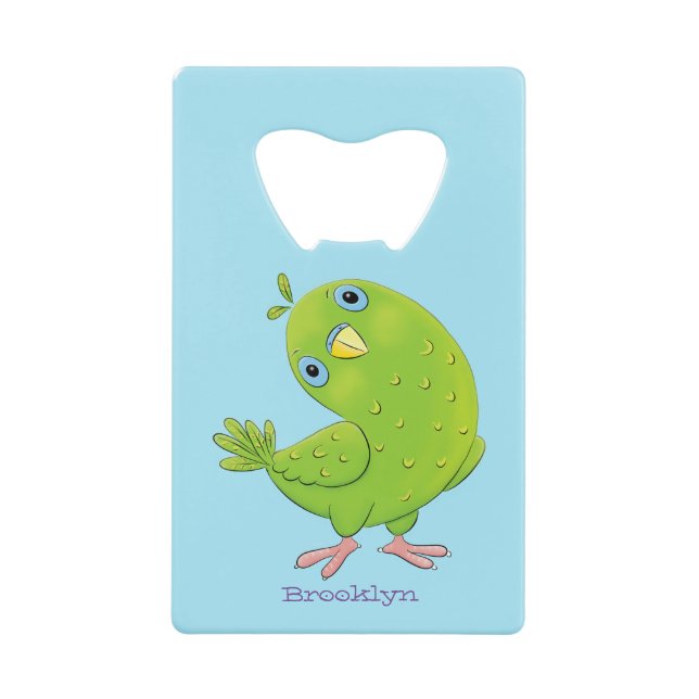 Cute green curious parakeet cartoon illustration (Front)