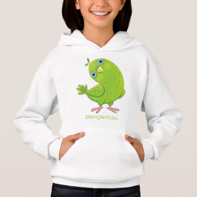 Cute green curious parakeet cartoon illustration (Front)