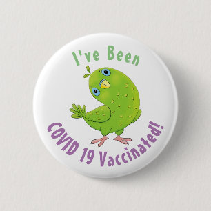 Cute green curious parakeet cartoon illustration 6 cm round badge