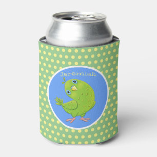 Cute green curious parakeet cartoon illustration can cooler