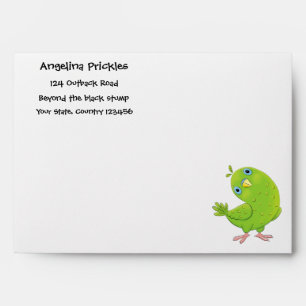Cute green curious parakeet cartoon illustration envelope