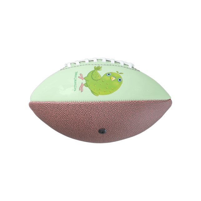 Cute green curious parakeet cartoon illustration football (Rotated 270)