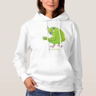 Cute green curious parakeet cartoon illustration hoodie