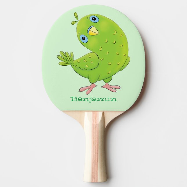 Cute green curious parakeet cartoon illustration  ping pong paddle (Front)