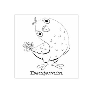 Cute green curious parakeet cartoon illustration rubber stamp