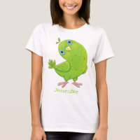 Cute green curious parakeet cartoon illustration