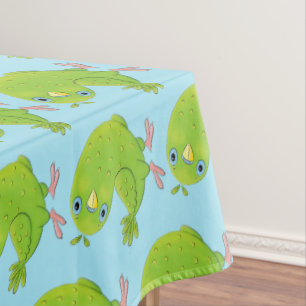 Cute green curious parakeet cartoon illustration tablecloth