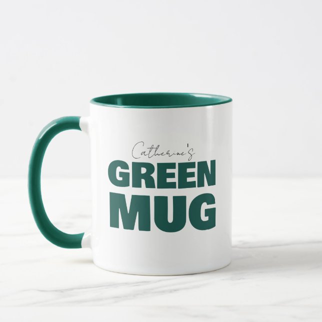 Cute Green Custom Name Script Personalised Mug (Left)